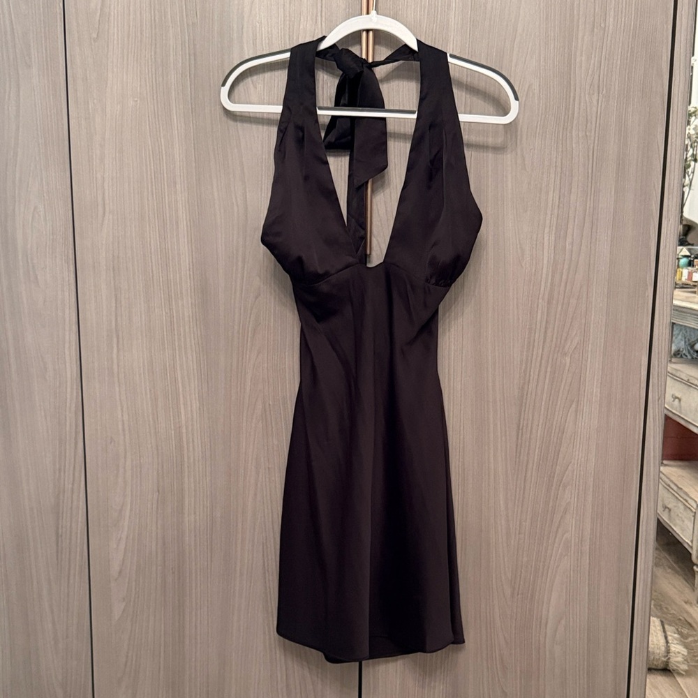 Black Halter Tie-Back Mini Dress - Sleek Evening Style